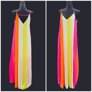 SHE + SKY Neon Multi-Color Stripe Maxi Dress Small
